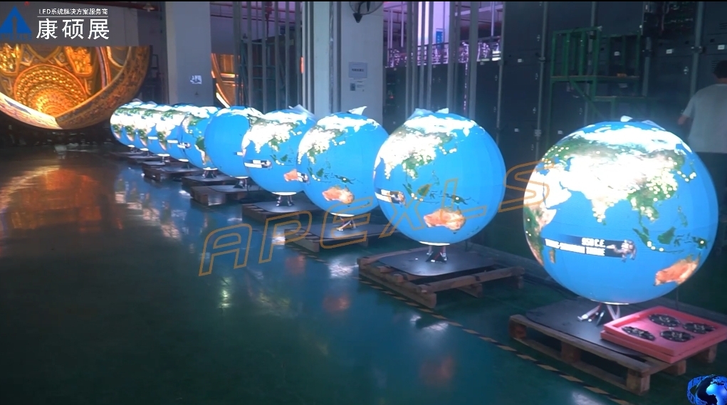 車間多個LED球形屏展示